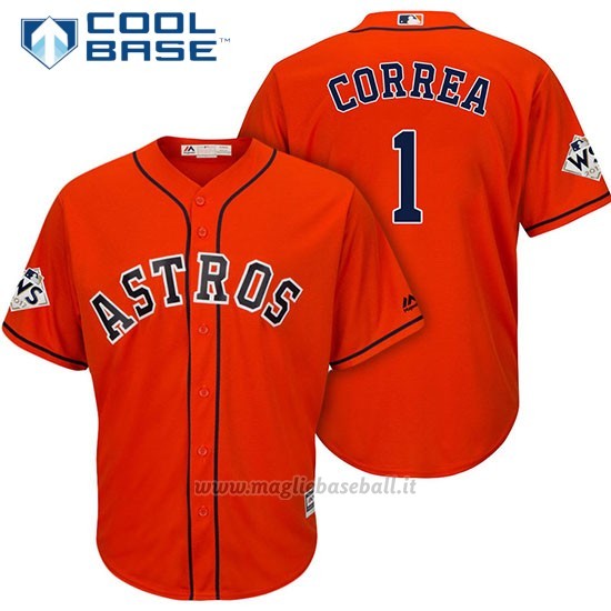 Maglia Baseball Uomo Houston Astros 2017 World Series Carlos Correa Arancione Cool Base